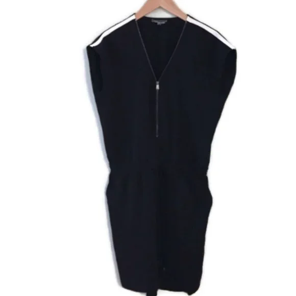 VINCE Contrast Trim Zip Neck Drawstring Dress - Picture 1 of 9